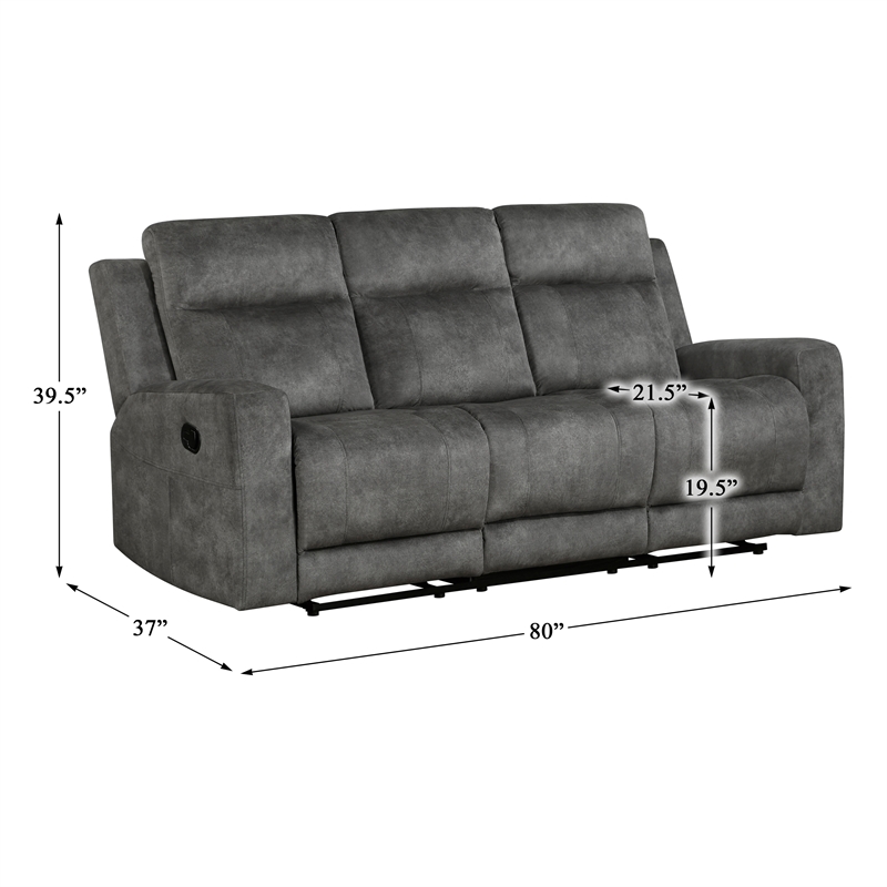 Pemberly Row 2-Piece Textured Microfiber Reclining Sofa Set in Brownish Gray