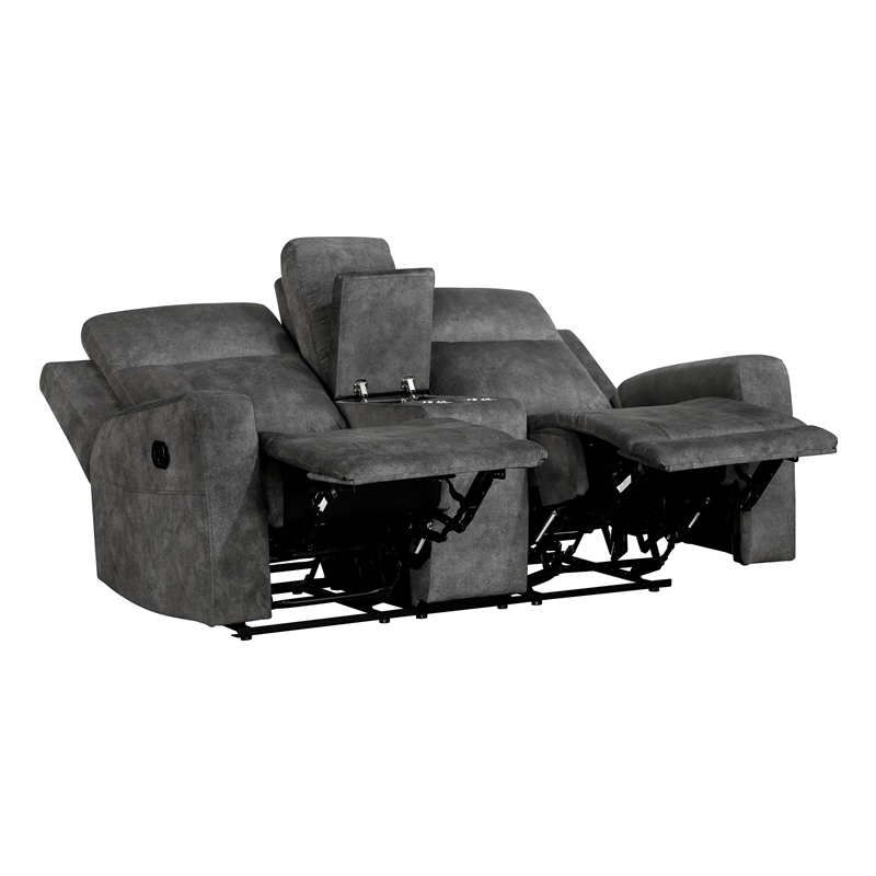 Pemberly Row 2-Piece Textured Microfiber Reclining Sofa Set in Brownish Gray