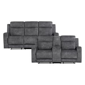 Pemberly Row 2-Piece Textured Microfiber Reclining Sofa Set in Brownish Gray