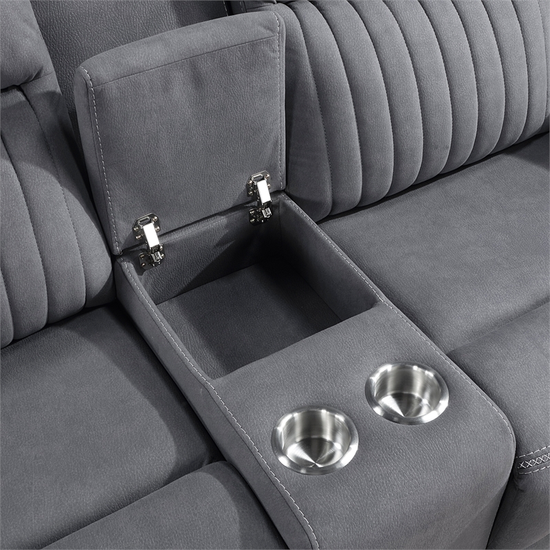 Pemberly Row 2-Piece Polished Microfiber Double Reclining Sofa Set in Gray