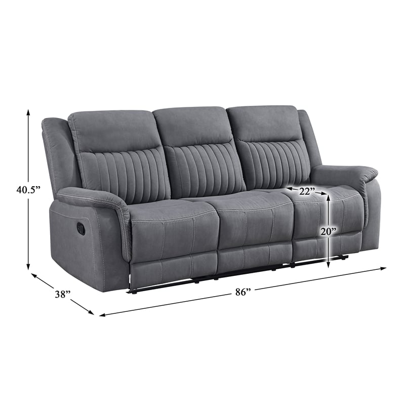Pemberly Row 2-Piece Polished Microfiber Double Reclining Sofa Set in Gray