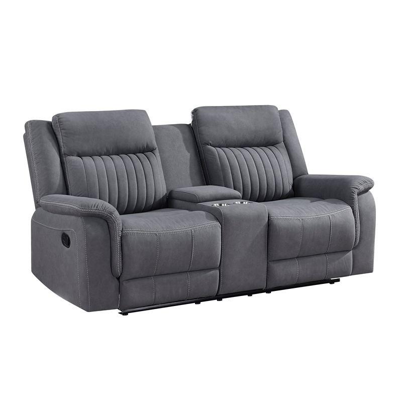 Pemberly Row 2-Piece Polished Microfiber Double Reclining Sofa Set in Gray