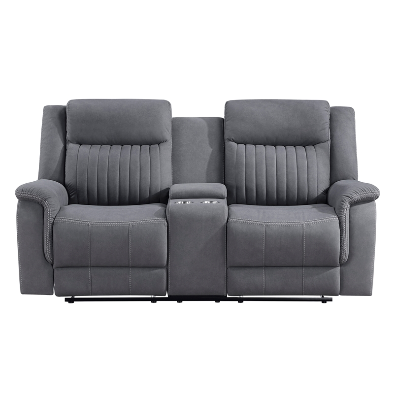 Pemberly Row 2-Piece Polished Microfiber Double Reclining Sofa Set in Gray