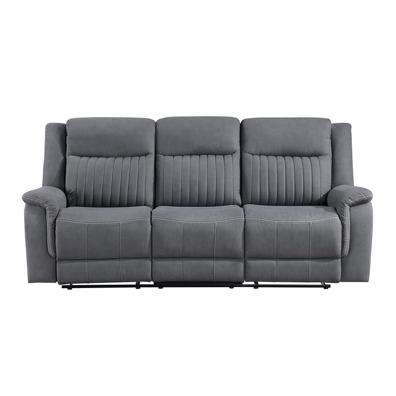 Pemberly Row 2-Piece Polished Microfiber Double Reclining Sofa Set in Gray
