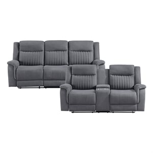 Pemberly Row 2-Piece Polished Microfiber Double Reclining Sofa Set in Gray