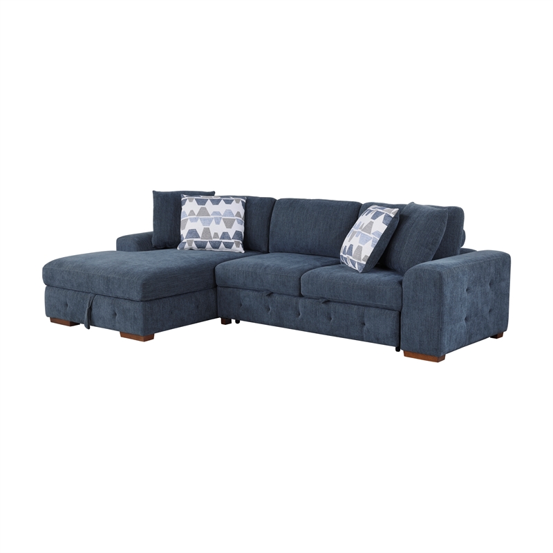 Pemberly Row 3-Piece Chenille Sectional with Left Chaise Ottoman and Bed in Blue