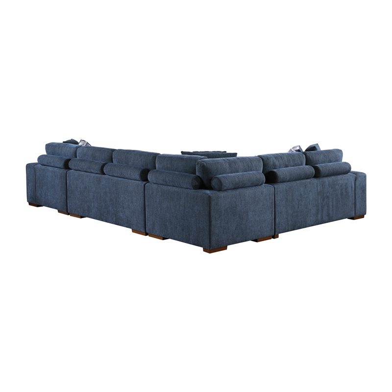 Pemberly Row 4-Piece Sectional with Right Chaise Ottoman & Pull-Out Bed in Blue
