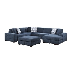 Pemberly Row 4-Piece Sectional with Right Chaise Ottoman & Pull-Out Bed in Blue