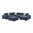 Pemberly Row 4-Piece Sectional with Right Chaise Ottoman & Pull-Out Bed in Blue