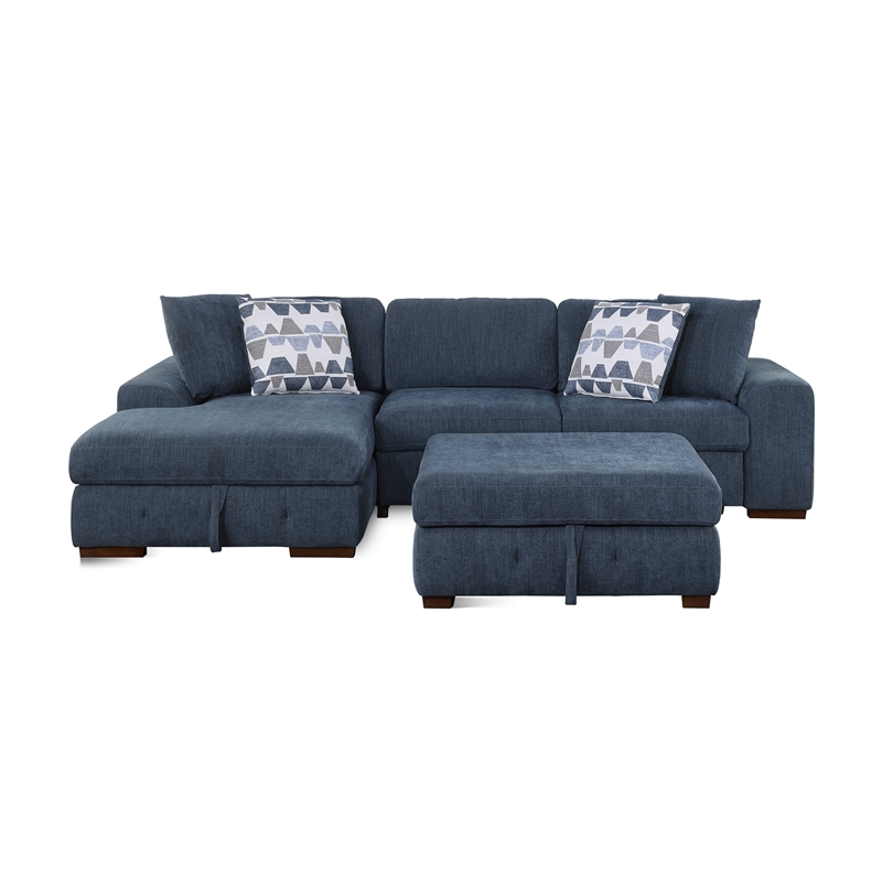 Pemberly Row 3-Piece Chenille Sectional with Left Chaise Ottoman and Bed in Gray