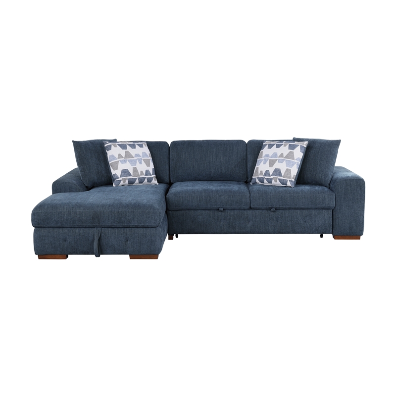 Pemberly Row 3-Piece Chenille Sectional with Left Chaise Ottoman and Bed in Gray