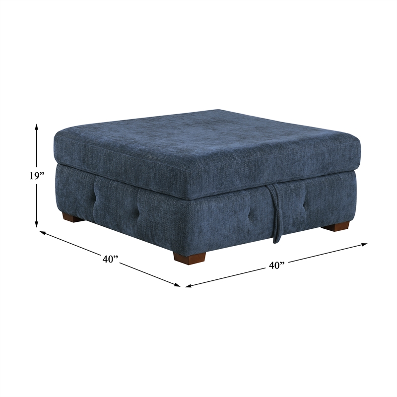 Pemberly Row 5-Piece Chenille Sectional with Left Chaise Ottoman and Bed in Blue