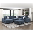 Pemberly Row 5-Piece Chenille Sectional with Left Chaise Ottoman and Bed in Blue