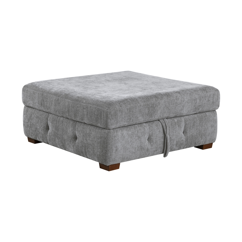 Pemberly Row 5-Piece Chenille Sectional with Left Chaise Ottoman and Bed in Gray