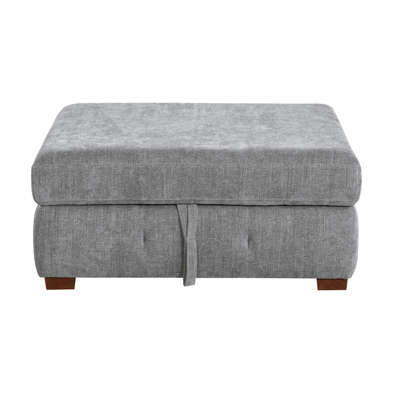 Pemberly Row 5-Piece Chenille Sectional with Left Chaise Ottoman and Bed in Gray