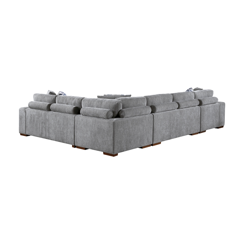 Pemberly Row 5-Piece Chenille Sectional with Left Chaise Ottoman and Bed in Gray