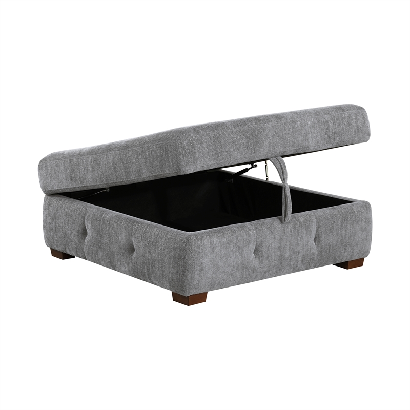 Pemberly Row 5-Piece Chenille Sectional with Left Chaise Ottoman and Bed in Gray