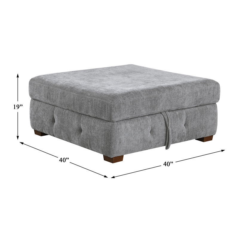 Pemberly Row 5-Piece Chenille Sectional with Left Chaise Ottoman and Bed in Gray