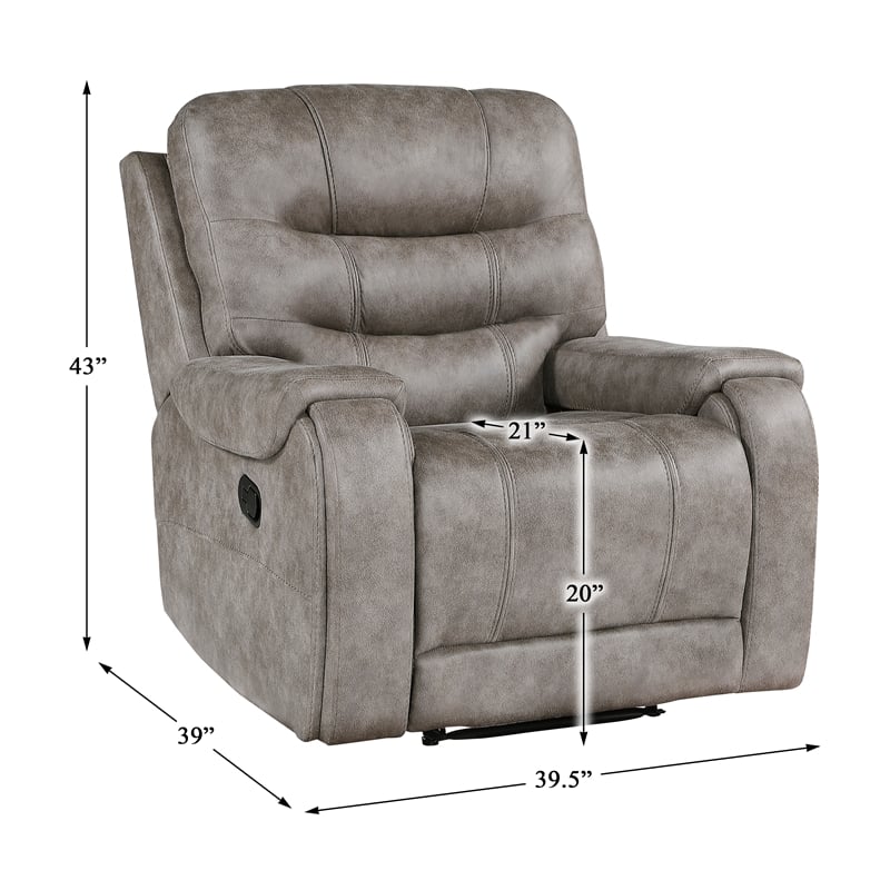 Pemberly Row Polished Microfiber Reclining Chair 300 lbs in Grayish Brown
