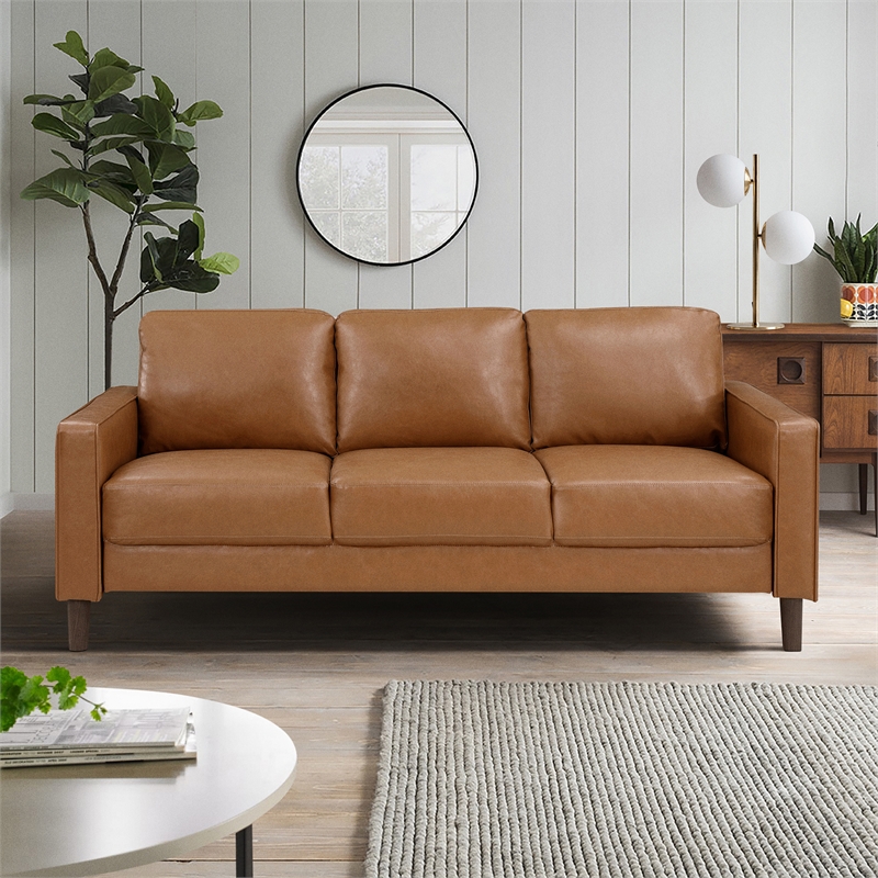 Pemberly Row Faux Leather 2-Piece Upholstered Sofa Set with Track Arms in Brown