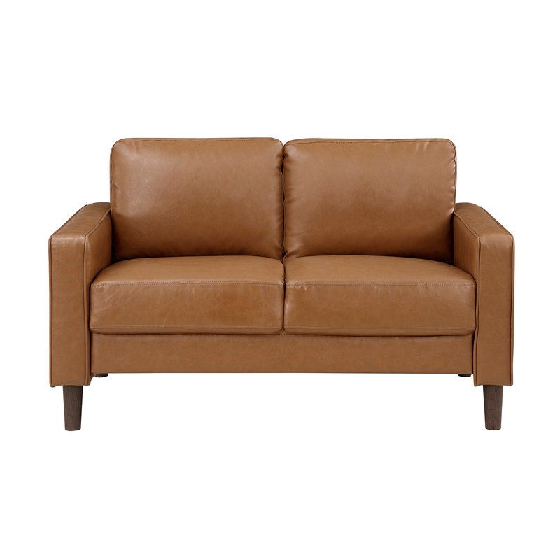 Pemberly Row Faux Leather 2-Piece Upholstered Sofa Set with Track Arms in Brown