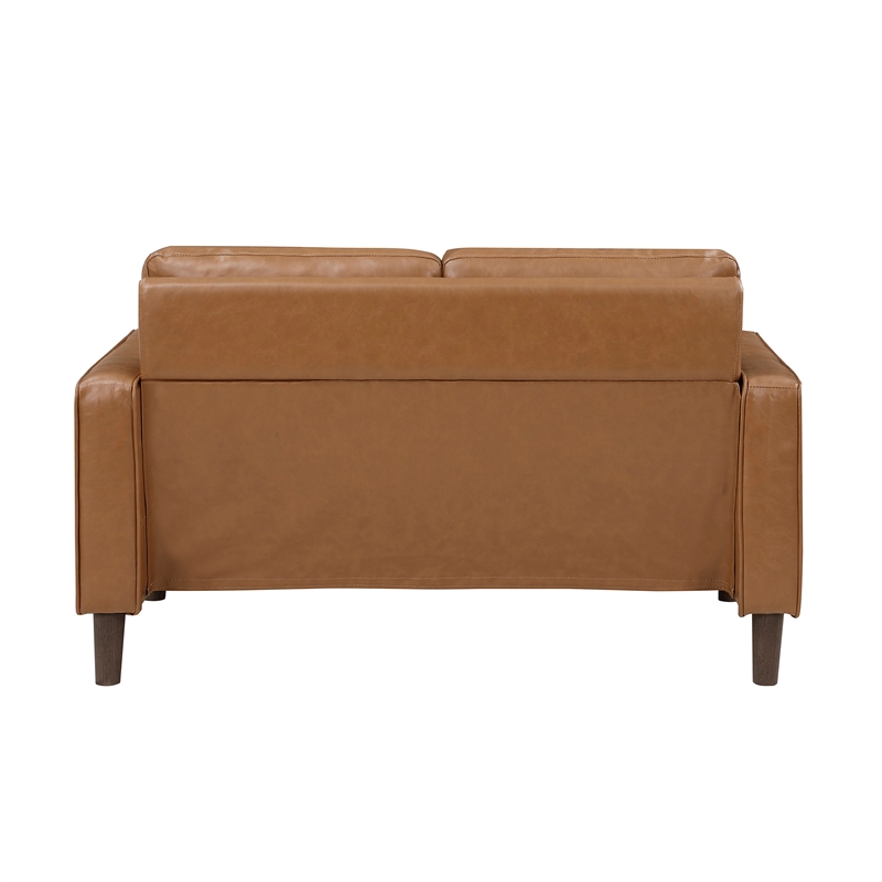 Pemberly Row Faux Leather 2-Piece Upholstered Sofa Set with Track Arms in Brown