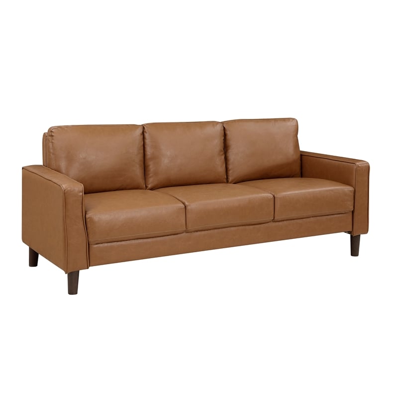 Pemberly Row Faux Leather 2-Piece Upholstered Sofa Set with Track Arms in Brown