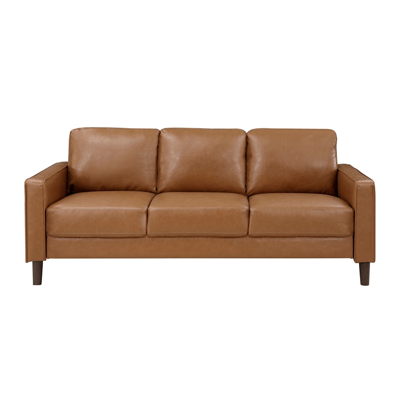 Pemberly Row Faux Leather 2-Piece Upholstered Sofa Set with Track Arms in Brown