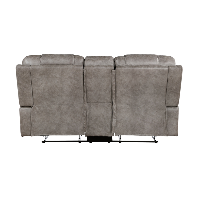 Pemberly Row Microfiber Double Reclining Love Seat with Console in Grayish Brown