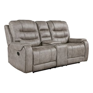Pemberly Row Microfiber Double Reclining Love Seat with Console in Grayish Brown