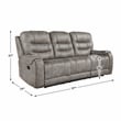 Pemberly Row Polished Microfiber Double Reclining Sofa 300 lbs in Grayish Brown