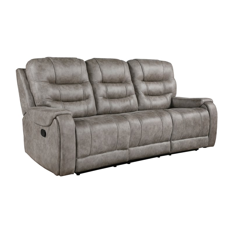 Pemberly Row Polished Microfiber Double Reclining Sofa 300 lbs in Grayish Brown