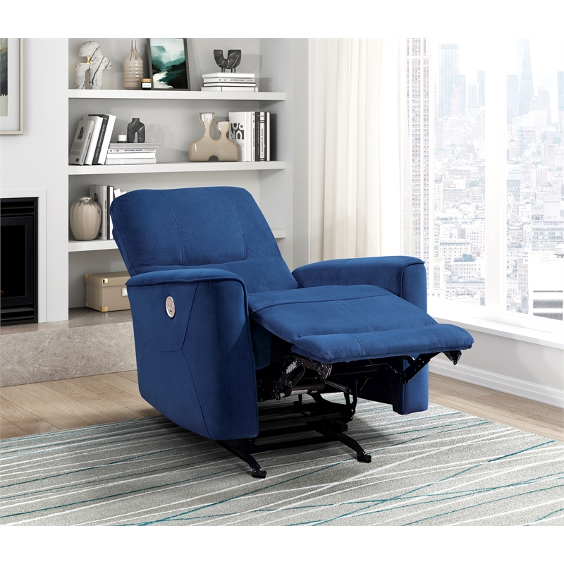 Pemberly Row Velvet Power Rocker Reclining Chair 300 lbs in Navy