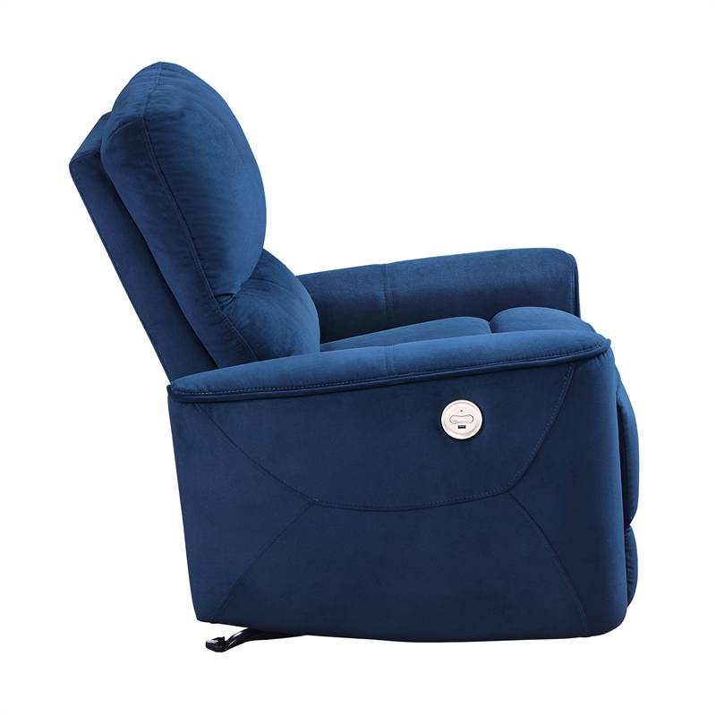 Pemberly Row Velvet Power Rocker Reclining Chair 300 lbs in Navy