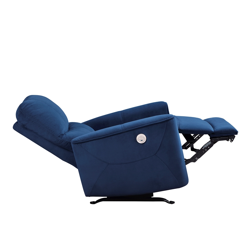 Pemberly Row Velvet Power Rocker Reclining Chair 300 lbs in Navy