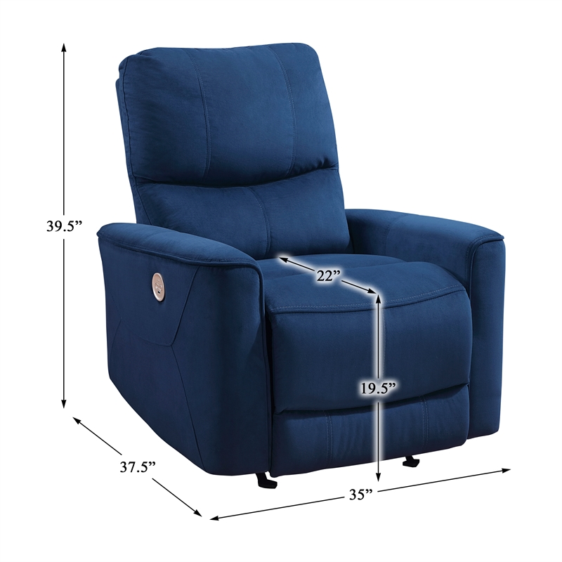 Pemberly Row Velvet Power Rocker Reclining Chair 300 lbs in Navy