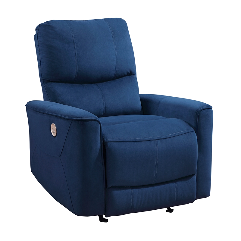 Pemberly Row Velvet Power Rocker Reclining Chair 300 lbs in Navy