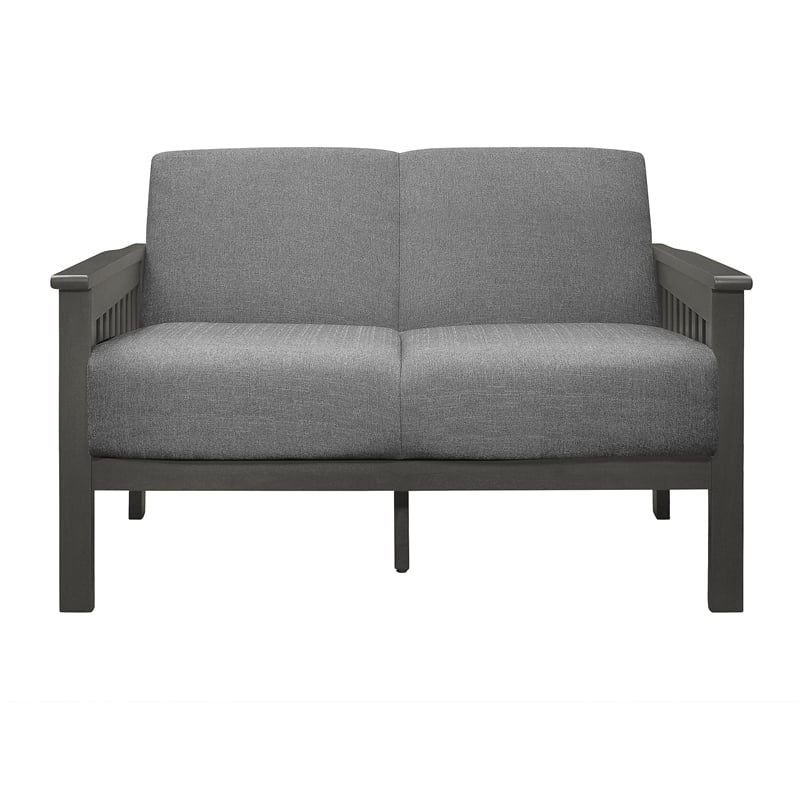 Pemberly Row Textured Fabric 2-Piece Upholstered Sofa Set with Wood Arms in Gray
