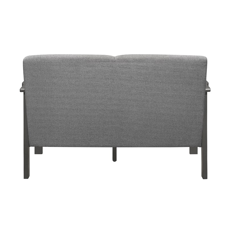 Pemberly Row Textured Fabric 2-Piece Upholstered Sofa Set with Wood Arms in Gray