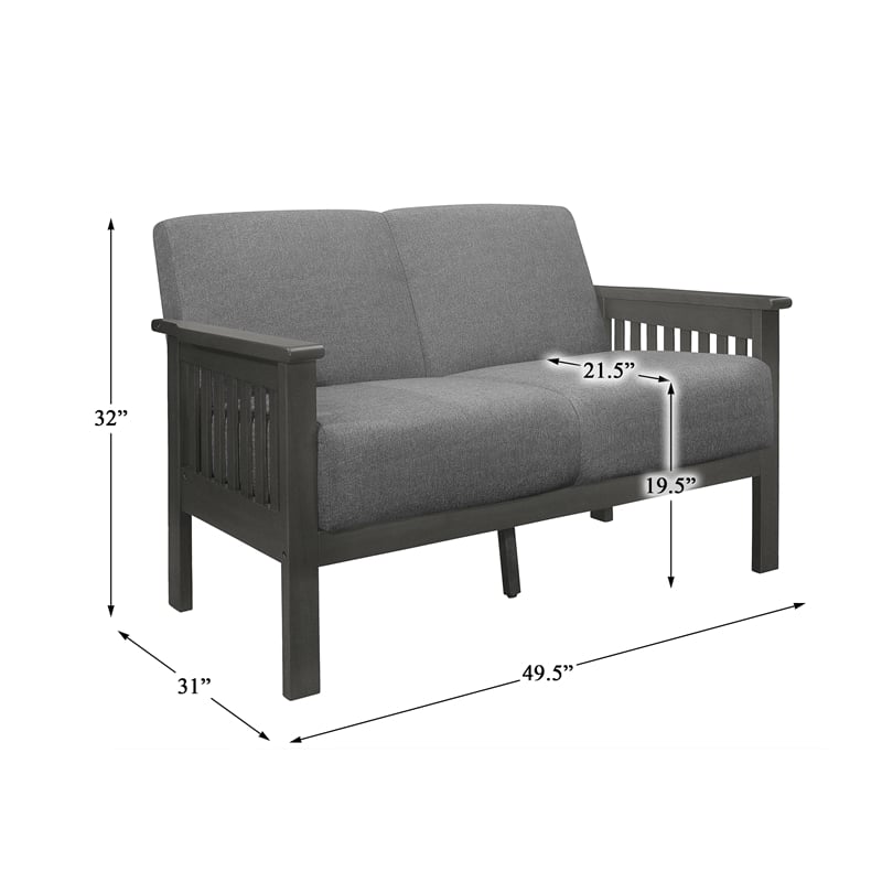 Pemberly Row Textured Fabric 2-Piece Upholstered Sofa Set with Wood Arms in Gray