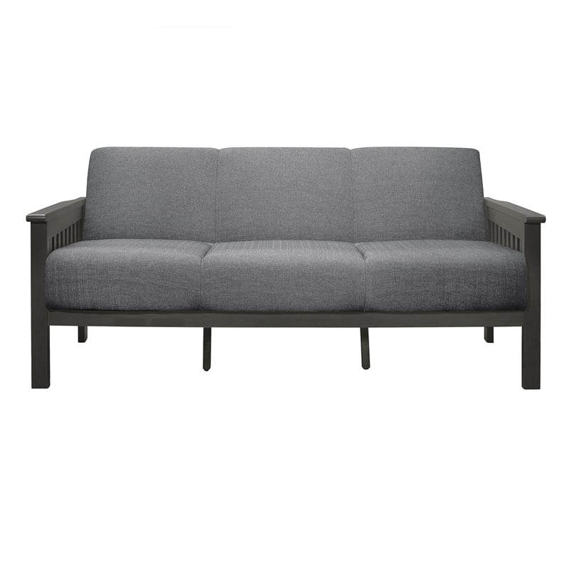 Pemberly Row Textured Fabric 2-Piece Upholstered Sofa Set with Wood Arms in Gray