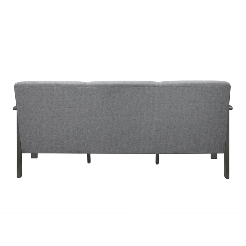 Pemberly Row Textured Fabric 2-Piece Upholstered Sofa Set with Wood Arms in Gray