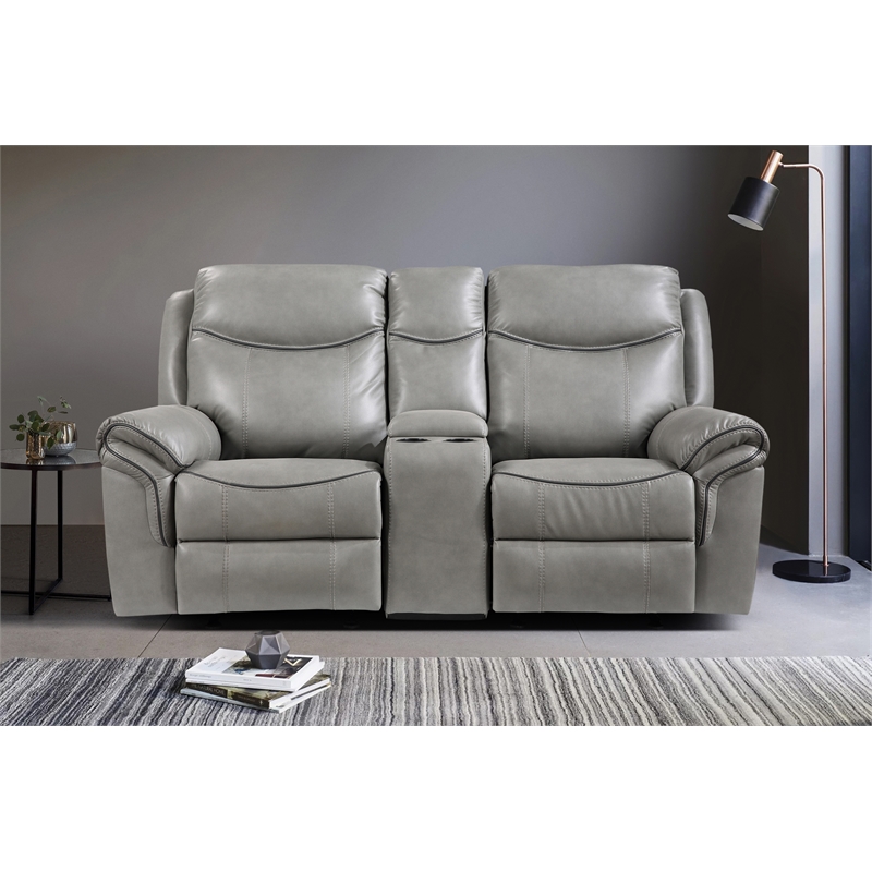 Pemberly Row Faux Leather 2-Piece Manual Reclining Sofa Set with USB in Gray