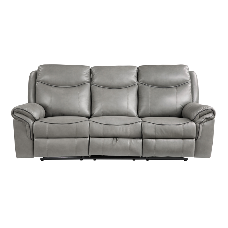 Pemberly Row Faux Leather 2-Piece Manual Reclining Sofa Set with USB in Gray