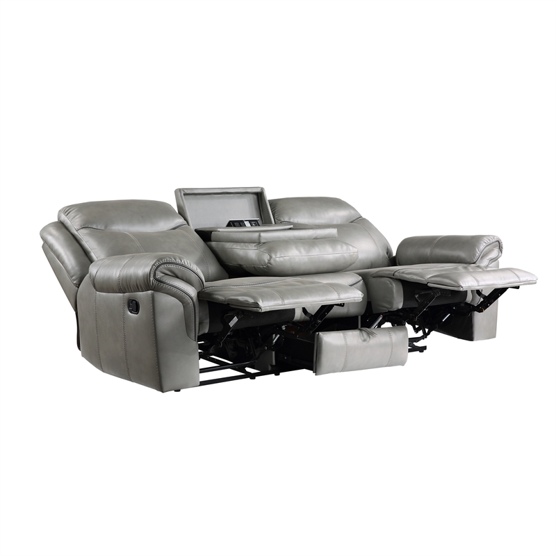 Pemberly Row Faux Leather 2-Piece Manual Reclining Sofa Set with USB in Gray