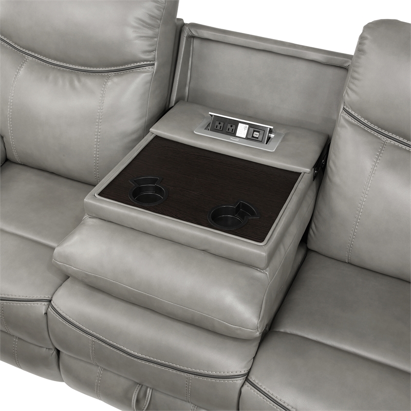 Pemberly Row Faux Leather 2-Piece Manual Reclining Sofa Set with USB in Gray