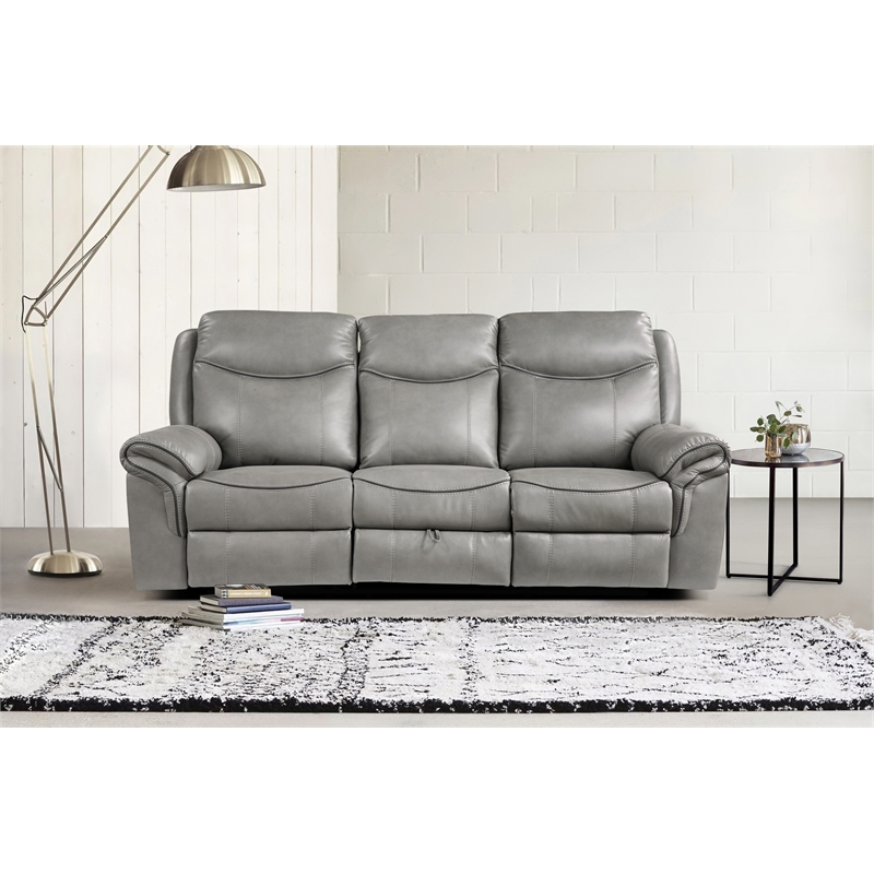 Pemberly Row Faux Leather 2-Piece Manual Reclining Sofa Set with USB in Gray