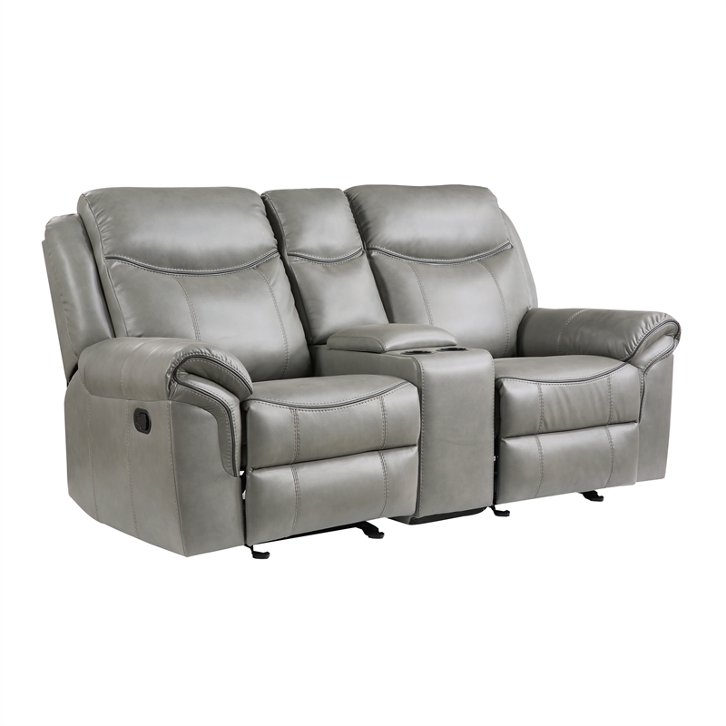 Pemberly Row Faux Leather 2-Piece Manual Reclining Sofa Set with USB in Gray