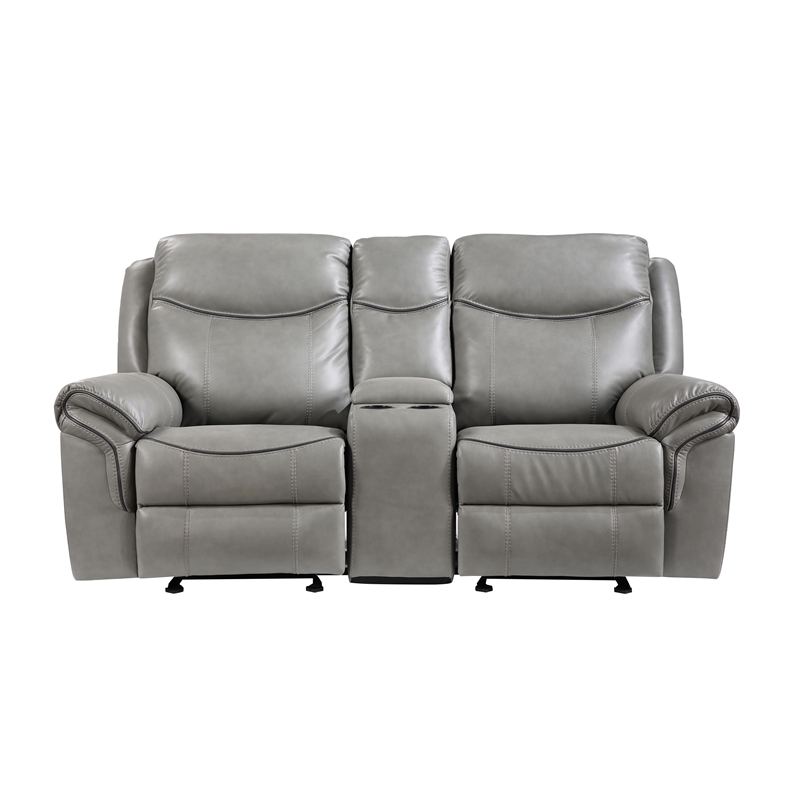 Pemberly Row Faux Leather 2-Piece Manual Reclining Sofa Set with USB in Gray