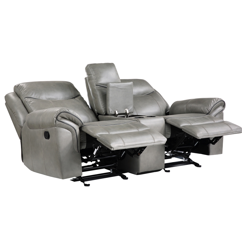 Pemberly Row Faux Leather 2-Piece Manual Reclining Sofa Set with USB in Gray